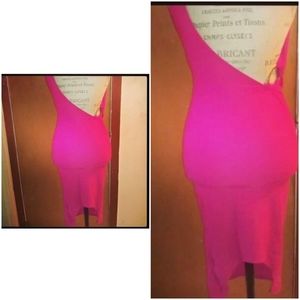 SANAI Watermelon Pink Backless One Shoulder Dress.
